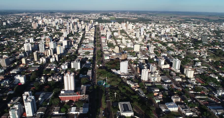 Panoramic view at Cascavel, Parana, Brazil. The biggest city at the west side of the state. It is possible to see the city builings, parks and downtown area. 