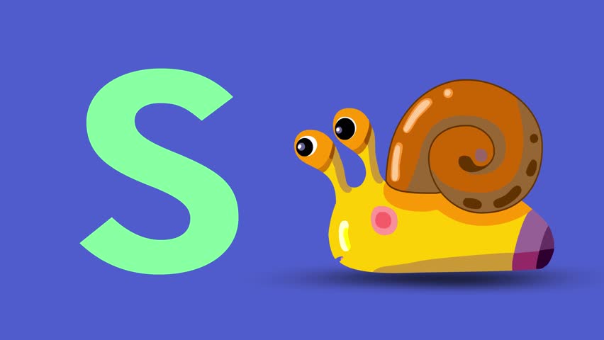 S letter big color like snail cartoon animation. Animal loop. Educational serie with bold style character for children. Good for education movies, presentation, learning alphabet, etc...