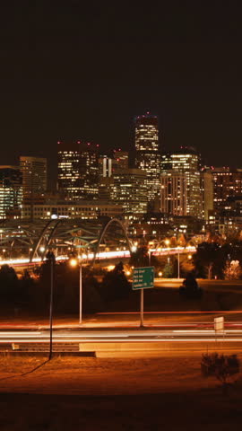 Downtown Denver Night Seamless Loop Timelapse