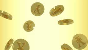 Looped animation of falling Yen coins on a golden background