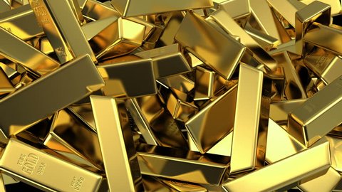 falling gold bars fills the screen, 3d animation with an alpha matte
