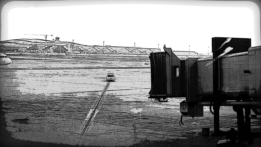 stop motion of an airplane arrives in barcelona airport