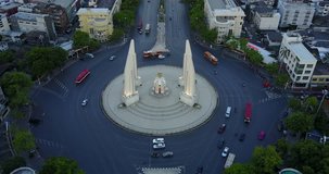 4k Aerial Movie of Democracy Monument  with the Traffic Road at Bangkok, Thailand