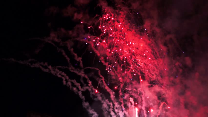 Vibrant colorful fireworks display. Individual fireworks picked out rather than