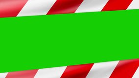 Red and white dangerous, attention ribbon tape 3d animation video about crime, advertisment video. 4k seemless green screen footage