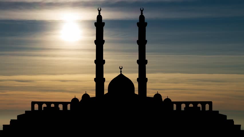 Grand Mosque in New Administrative Capital of Egypt, Time Lapse at Sunset with Colorful Clouds