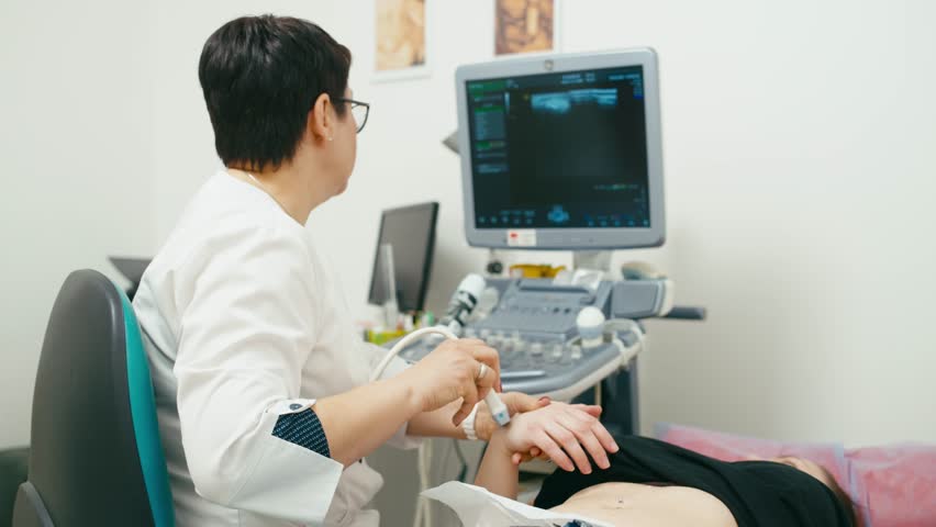 Ultrasound examination of joints is a proven way of monitoring health. Working together with doctors in the clinic, a woman can confidently take care of her body condition. High quality 4k footage