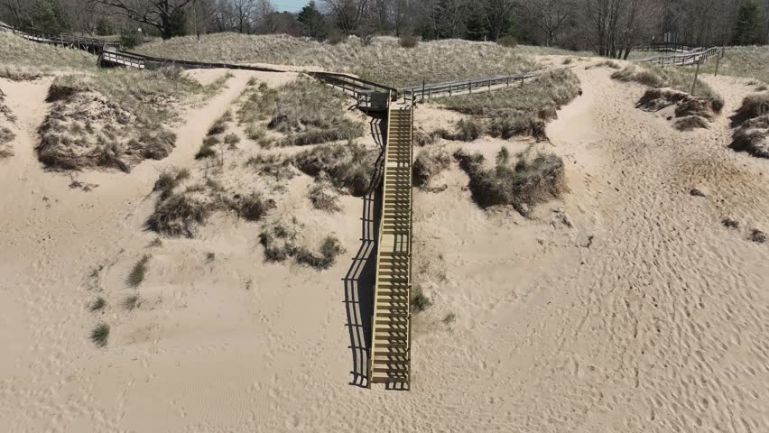Slight down angle view of a newly built addition to the beach access system.