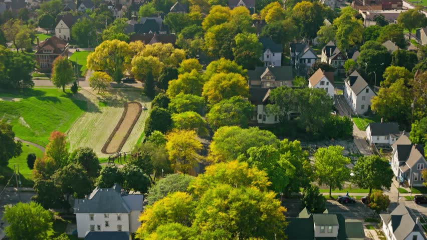 Residenial Streets in Milwaukee in Fall - Aerial