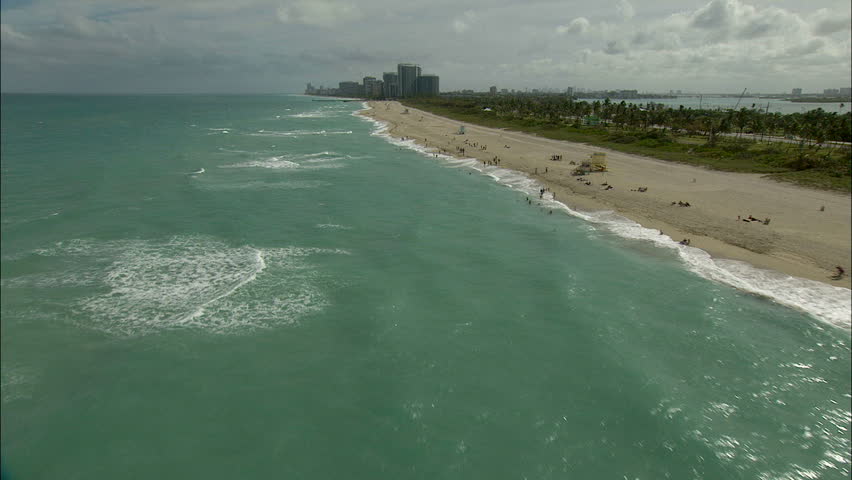 Aerial sunlight view of Beach Hotel and condominium resorts ocean Pier Broward County Hollywood Miami Florida USA