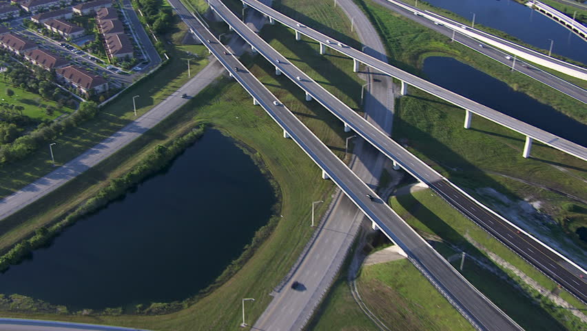 Aerial view of Interstate 95 flyover Intersection an Express vehicle traffic Toll Road Broward County Fort Lauderdale Florida USA