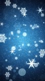 Vertical video - gently moving glowing white stars, spheres and snowflakes. Festive blue winter Christmas motion background animation.	