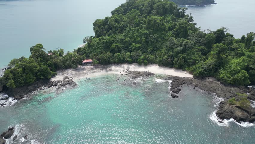 Picturesque beach on the tiny island Isla Playa Blanca next to Utría Bay near Bahía Solano in the Chocó department on the Pacific Coast in Colombia