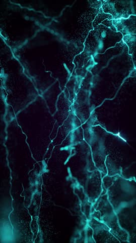 Vertical video - abstract technology background with glowing green blue energy light beams and exploding particles. Full HD looping motion background animation.