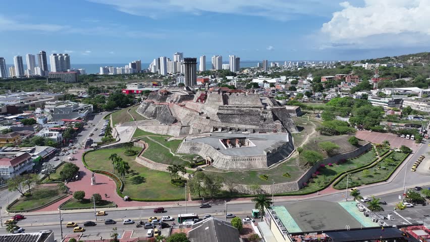 Medieval Fort At Cartagena De Indias In Bolivar Colombia. Walls Of Cartagena Landscape. Medieval City. Cartagena De Indias At Bolivar Colombia. Cartagena Skyline. Historical Center.