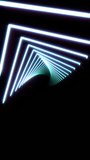 Vertical video - glowing blue neon light beams abstract motion background animation.