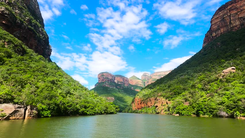 Scenic landscape of Blyde river canyon with green mountains, South Africa