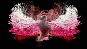 3d render abstract art video animation of surreal 3d model with flying bird eagle based on small balls spheres particles structure in translucent purple color material on black background - Powered by Shutterstock - Get 15% off with code: PIKWIZARD15