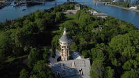 Flying over Margaret Island and going near the water tower