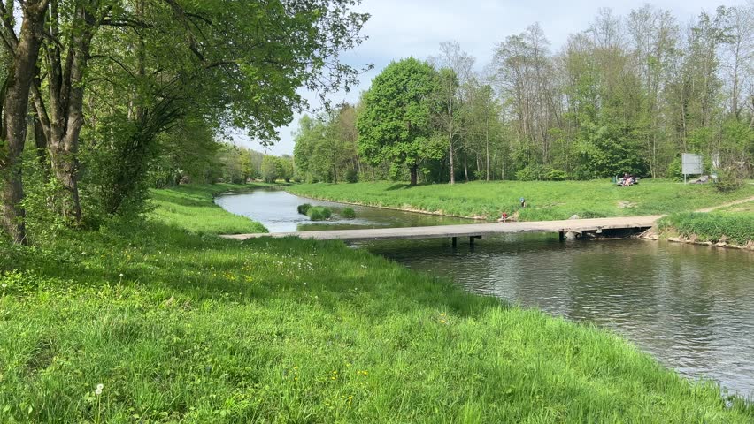 Krems river with bridge in Upper Austria