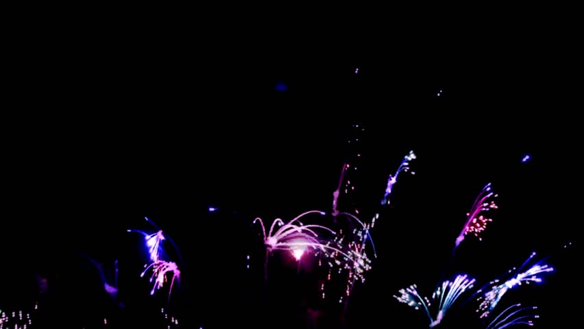 Vibrant colorful fireworks display. Individual fireworks picked out rather than