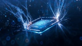 Appearing of Futuristic High Performance GPU Chip for Artificial Intelligence Compute. Creation of Advanced Microchip. Microchip Activation. Particles Floating around and Forming Beautiful Bokeh - Powered by Shutterstock - Get 15% off with code: PIKWIZARD15