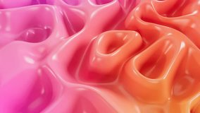 Abstract plastic 3D colorful turbulent gradient background with liquid style waves. Seamless looping video. 4k abstract motion graphics dynamic red and orange background