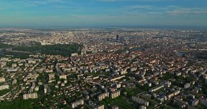 Aerial view of historic city Lyon. Landscape panorama of Lyon at sunset, France