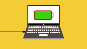 Laptop with battery icon animated on a yellow background. - Powered by Shutterstock - Get 15% off with code: PIKWIZARD15