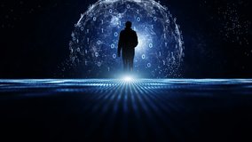 Man silhouette in digital binary code sphere cyberspace network.	
 - Powered by Shutterstock - Get 15% off with code: PIKWIZARD15