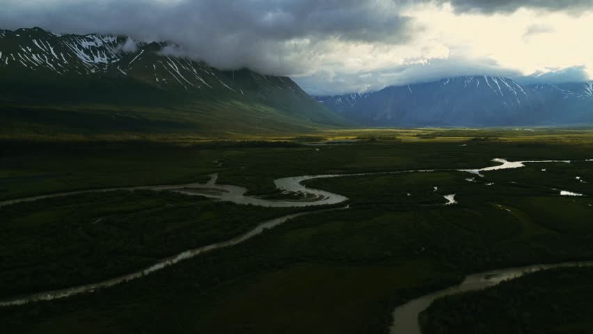 Aerial drone view of a vast and spectacular wilderness, Haines Junction, Yukon