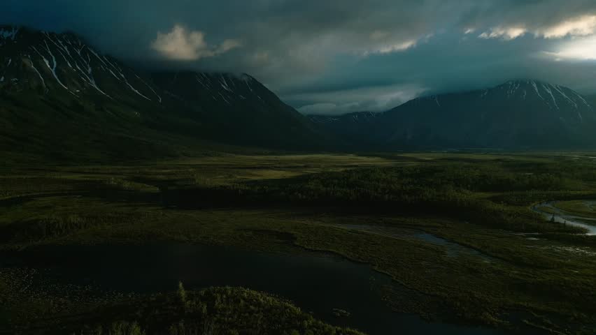 Aerial drone view of a vast and spectacular wilderness, Haines Junction, Yukon