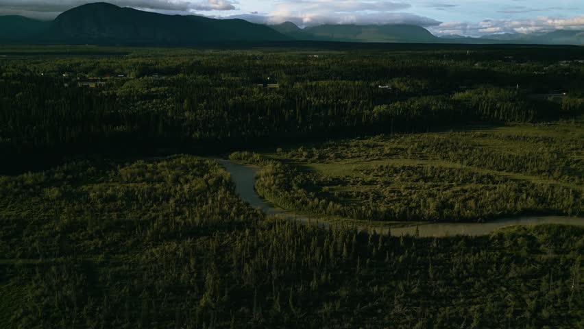 Aerial drone view of a vast and spectacular wilderness, Haines Junction, Yukon