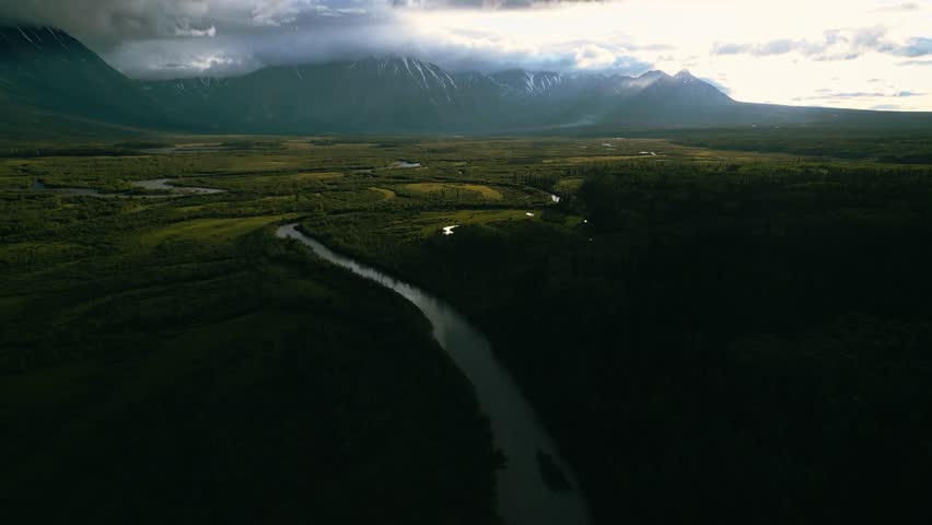 Aerial drone view of a vast and spectacular wilderness, Haines Junction, Yukon