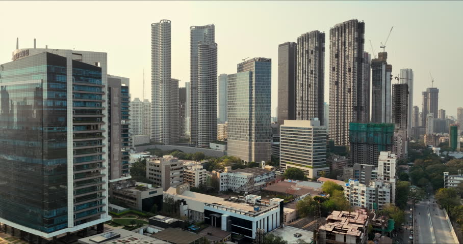 Aerial view of high-rise buildings in the financial district of Mumbai, Maharashtra, India.