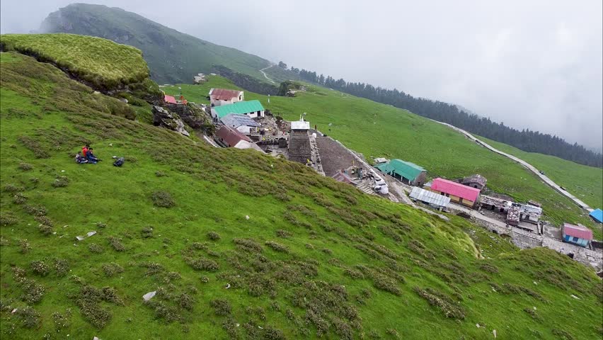 Drone video of Tungnath temple highest Shiva god temple in the world dedicated to lord Shiv Panch Kedar in the Himalayas mountains of Uttarakhand India