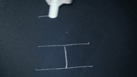 Male hand writes word HI on chalkboard. Drawing on chalkboard. Vertical video - Powered by Shutterstock - Get 15% off with code: PIKWIZARD15