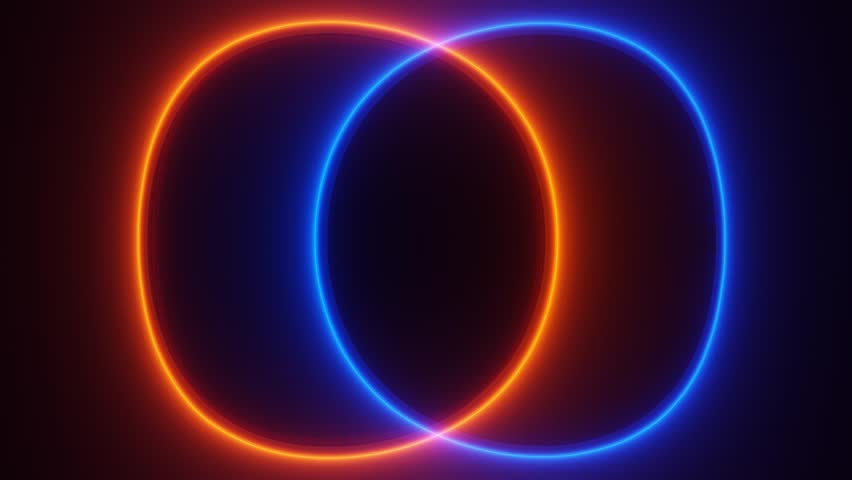 3D render abstraction rotating neon rings