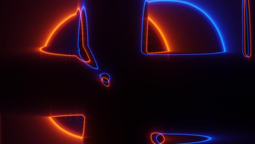 3D render abstraction rotating neon rings