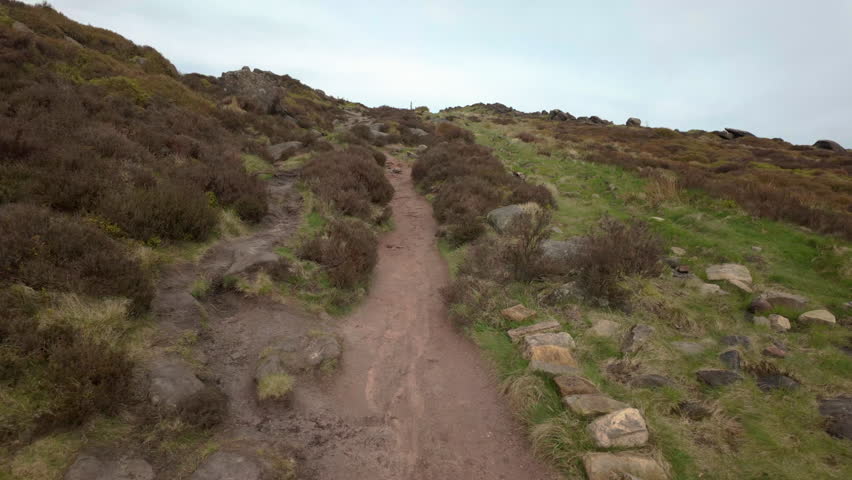 Point of view b roll walking at The Roaches in the Peak District National Park, England, UK.