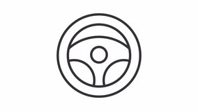 Animated steering wheel icon. Automobile handling line animation. Driving car. Automotive accessory. Black illustration on white background. HD video with alpha channel. Motion graphic