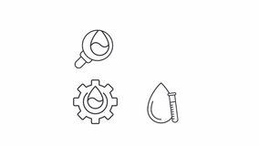 Water cycle animation set. Hydrological service animated line icons. Wastewater industry, sanitation. Black illustrations on white background. HD video with alpha channel. Motion graphic