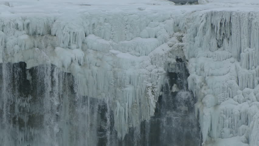 Niagara falls freezes and is frozen over in cold polar vortex winter weather