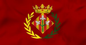 Waving flag of Lleida city in Spain. Loopable animation in 4k resolution video.