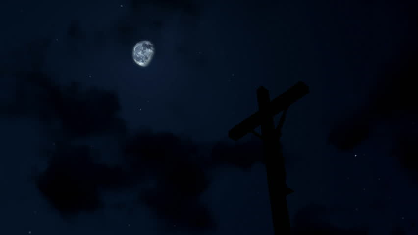 Jesus on Cross, timelapse clouds at night