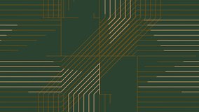 Elegant Golden Luxury Background. Dark green and golden abstract tech geometric motion background. Video animation, 4K