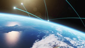 Digital Trails Flying Around the Earth in Space. Transport Lines Growing on Planet Orbit Beautiful 3d Animation. Zoom Out from Highly Detailed Earth to Universe. Technology, Business Concept 4k.  - Powered by Shutterstock - Get 15% off with code: PIKWIZARD15