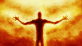 Scary demon warlock rises and spreads his arms. Dawn of dark force. Horror fantasy 2D animation. Gloomy animated video clip. Mystical shadow and ghost. Gothic cruel male character. Burning effect. - Powered by Shutterstock - Get 15% off with code: PIKWIZARD15