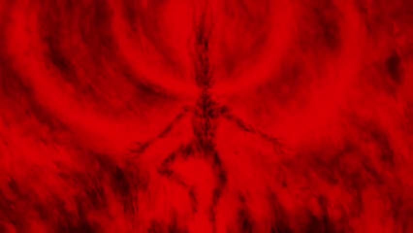 Cruel warlock raises his hands and turns into deity. 2D animation in horror fantasy genre. Creepy sorcerer turns into god of darkness. Demon in hellish world. Spooky magic character video clip.