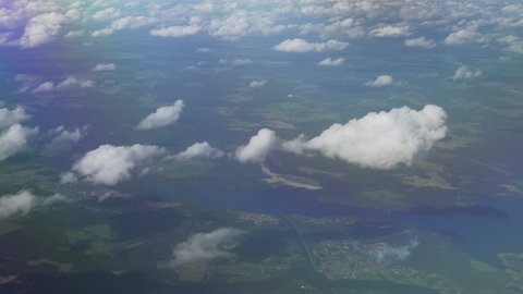 Aerial view of cumulus clouds over the Moscow Region stock footage video